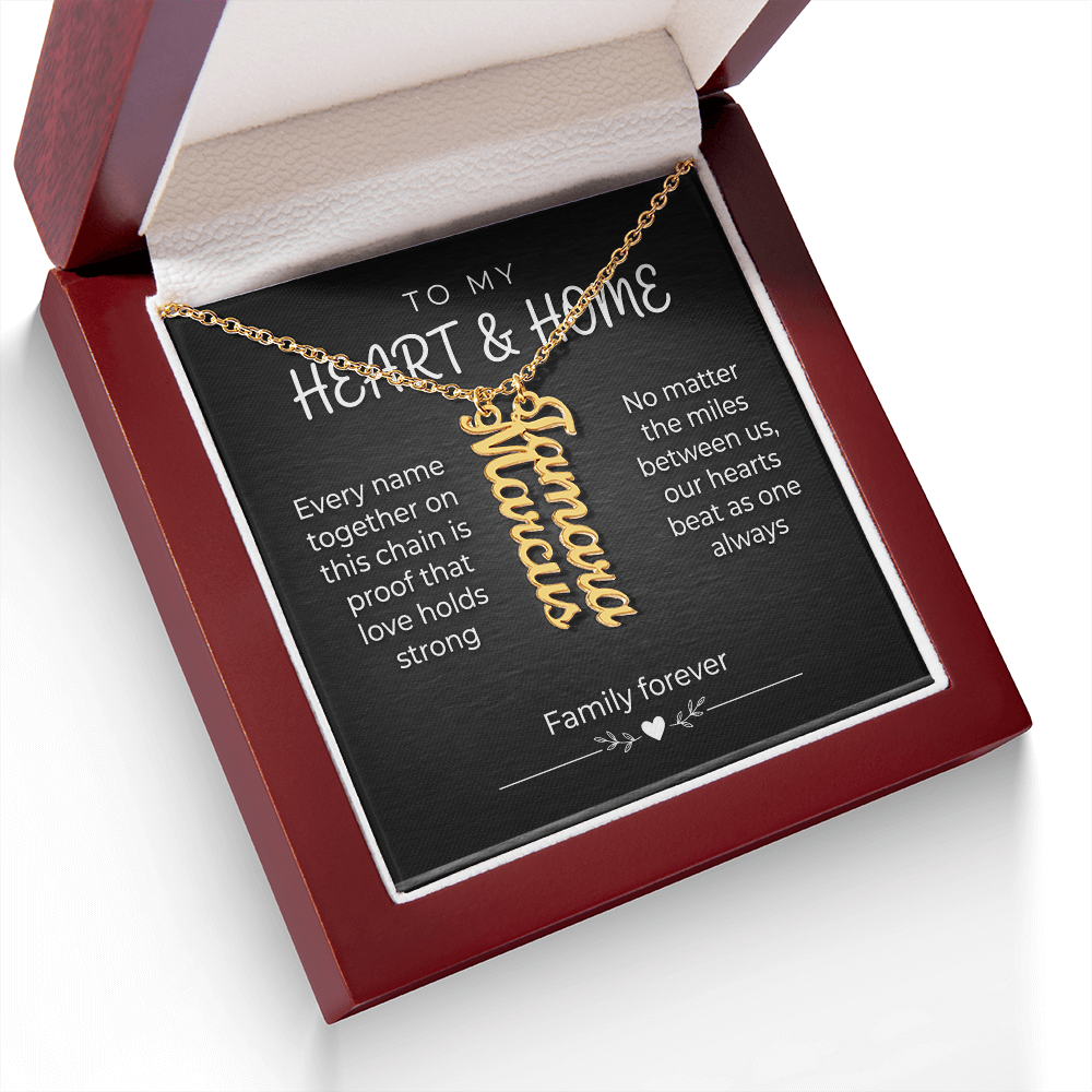 Custom Vertical Name Necklace – Personalized Family Gift, Cursive Pendant