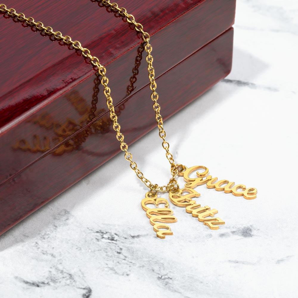 Custom Family Name Necklace – Vertical Cursive Pendant, Personalized Gift