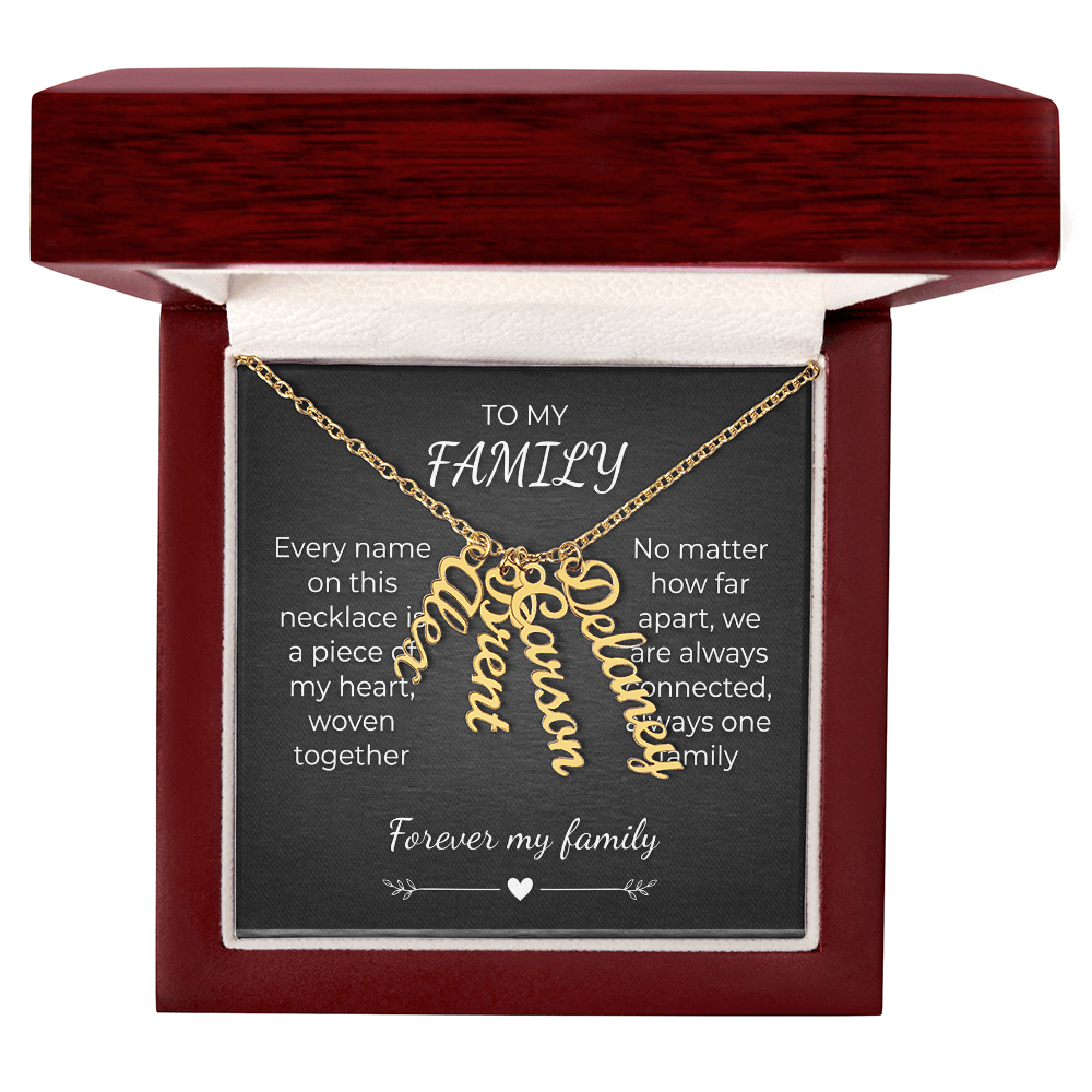 Custom Family Name Necklace – Vertical Cursive Pendant, Personalized Gift