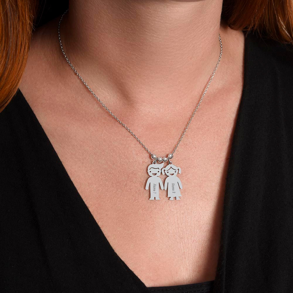 Custom Mom Necklace – Engraved Child Charm Pendant
