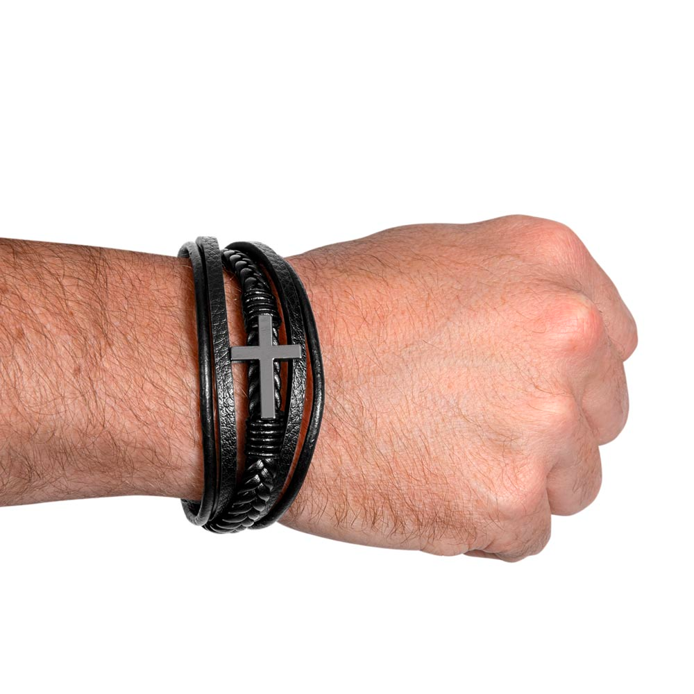 Men's Cross Leather Bracelet for Son – Braided Vegan Leather Keepsake