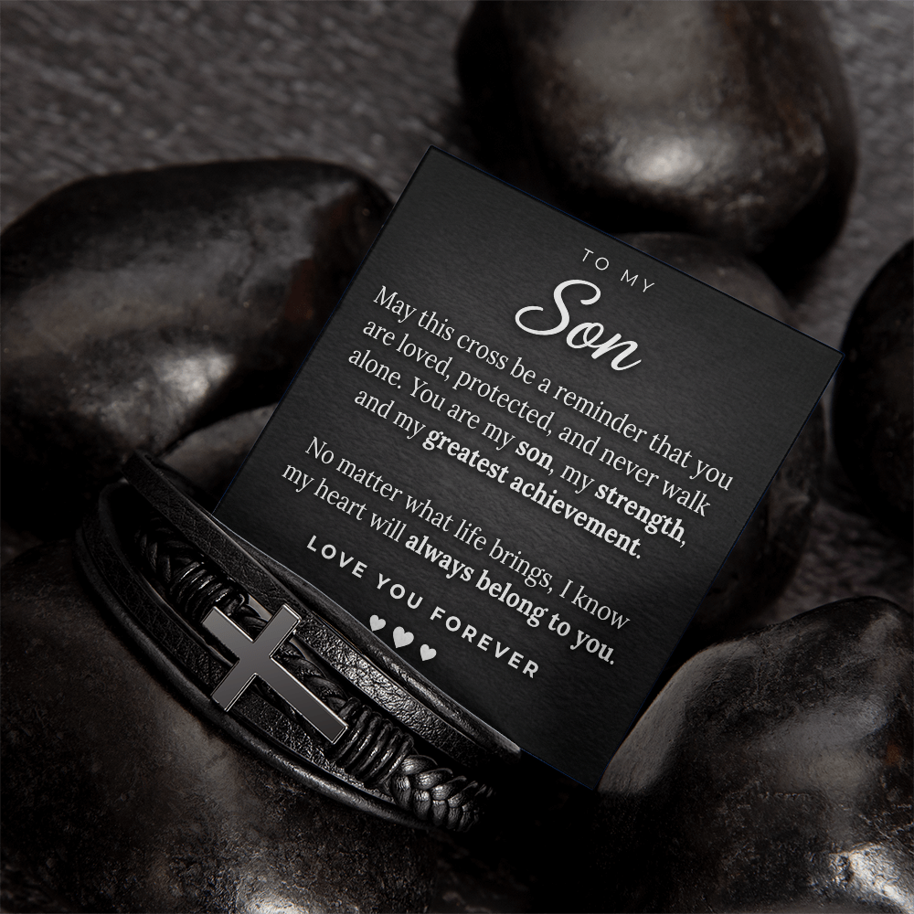 Men's Cross Leather Bracelet for Son – Braided Vegan Leather Keepsake