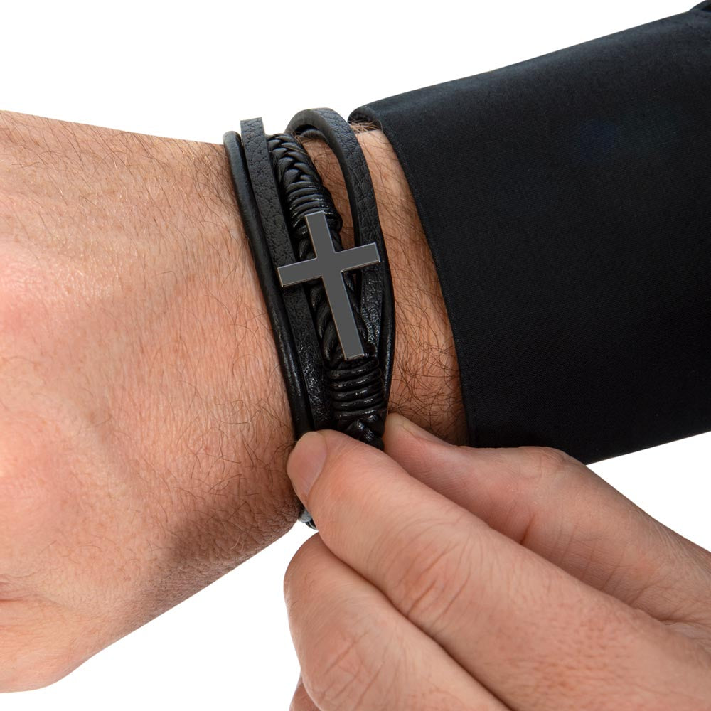 Men's Cross Leather Bracelet for Son – Braided Vegan Leather Keepsake