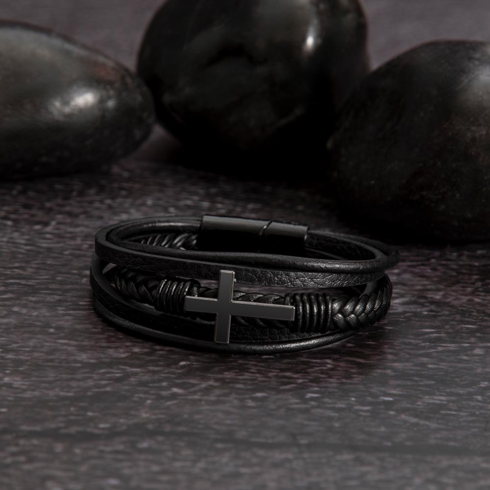 Men's Cross Leather Bracelet for Son – Braided Vegan Leather Keepsake