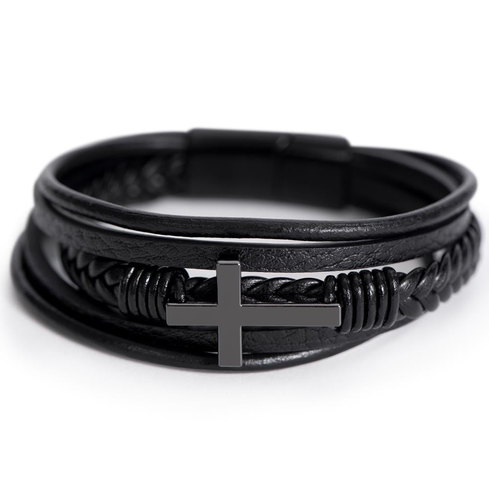 Men's Cross Leather Bracelet for Son – Braided Vegan Leather Keepsake