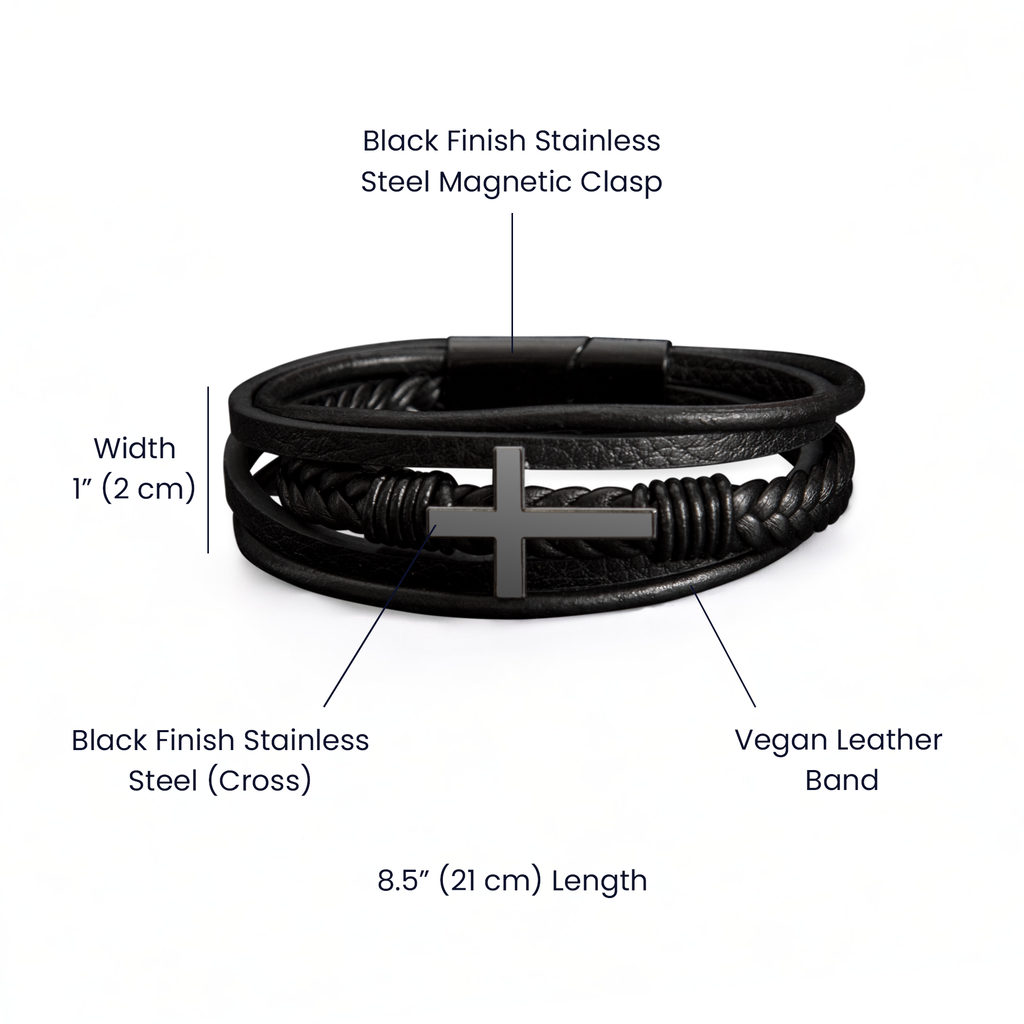 Men's Cross Leather Bracelet for Son – Braided Vegan Leather Keepsake