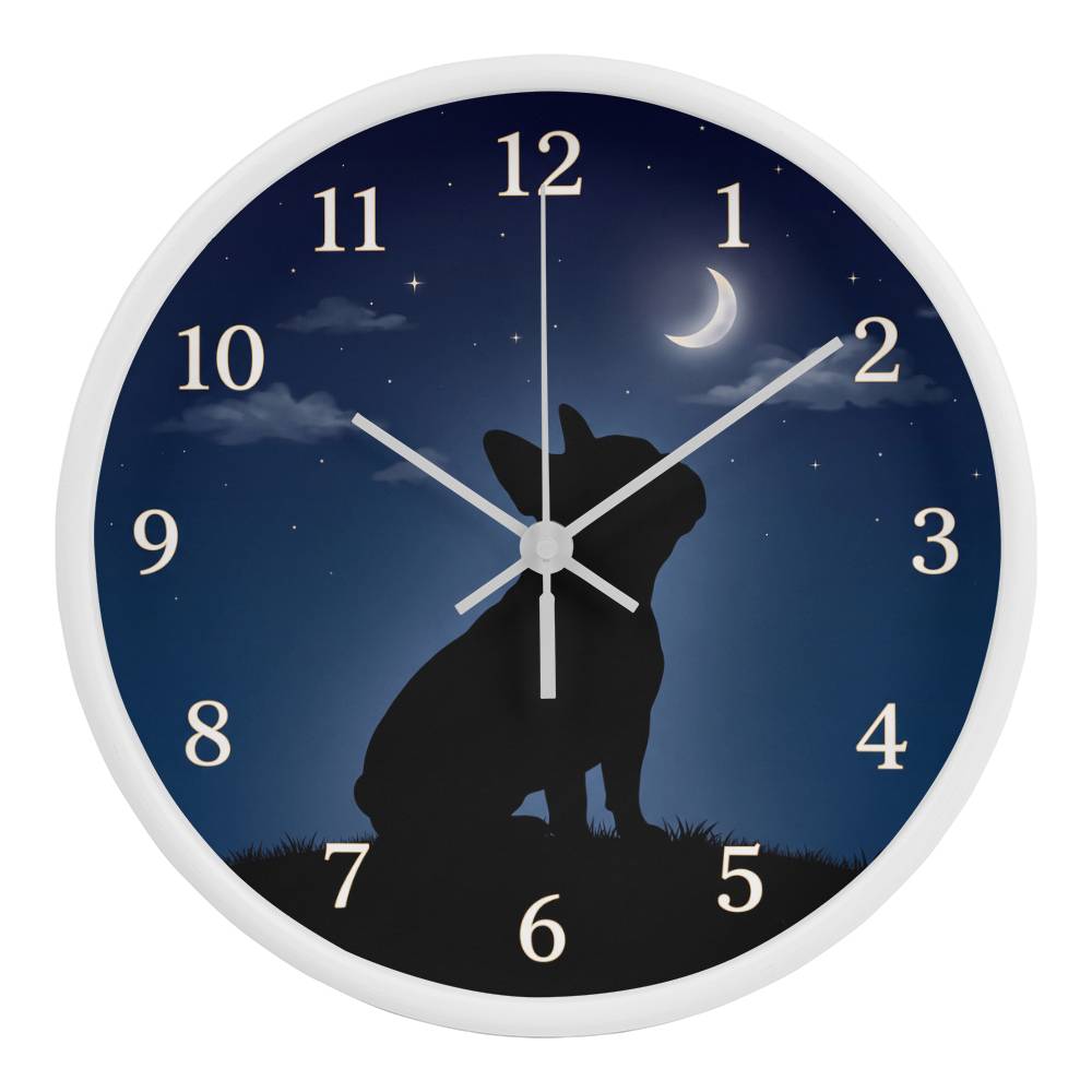 French Bulldog Wooden Clock – "Moonlit Gaze" Silhouette Wall Clock