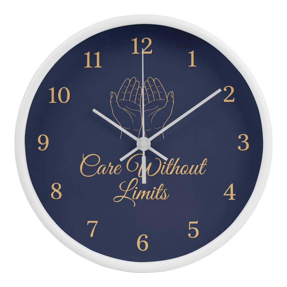Nurse Wooden Clock – "Care Without Limits" Navy Wall Clock
