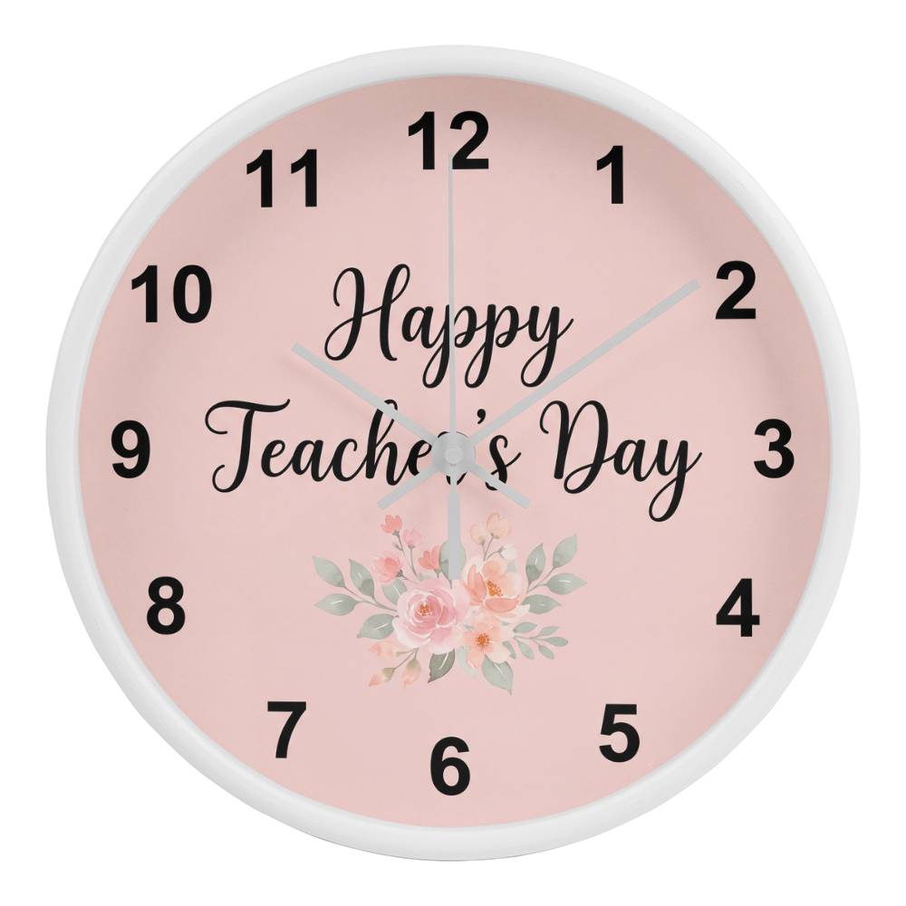 Teacher Wooden Clock – "Happy Teacher’s Day" Floral Wall Clock Gift