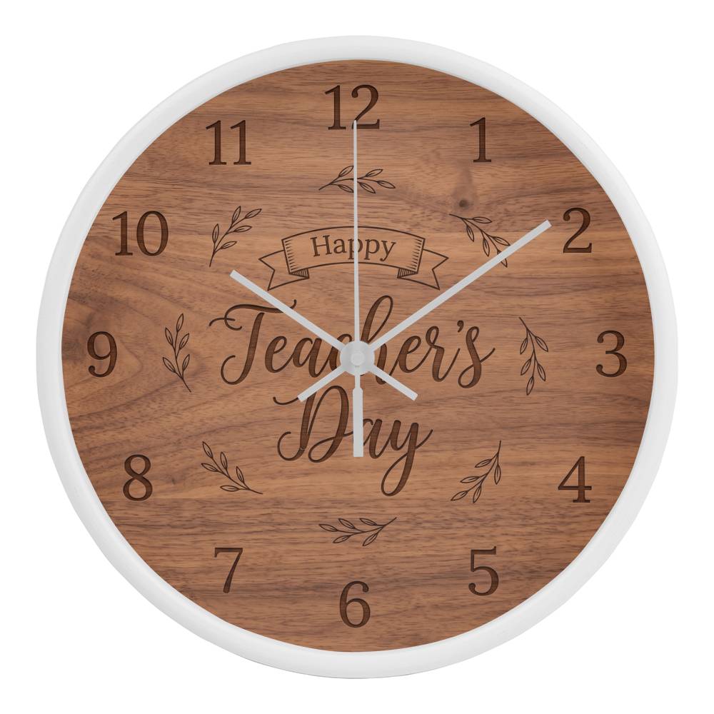 Teacher Wooden Clock – "Happy Teacher’s Day" Engraved Wood Wall Clock
