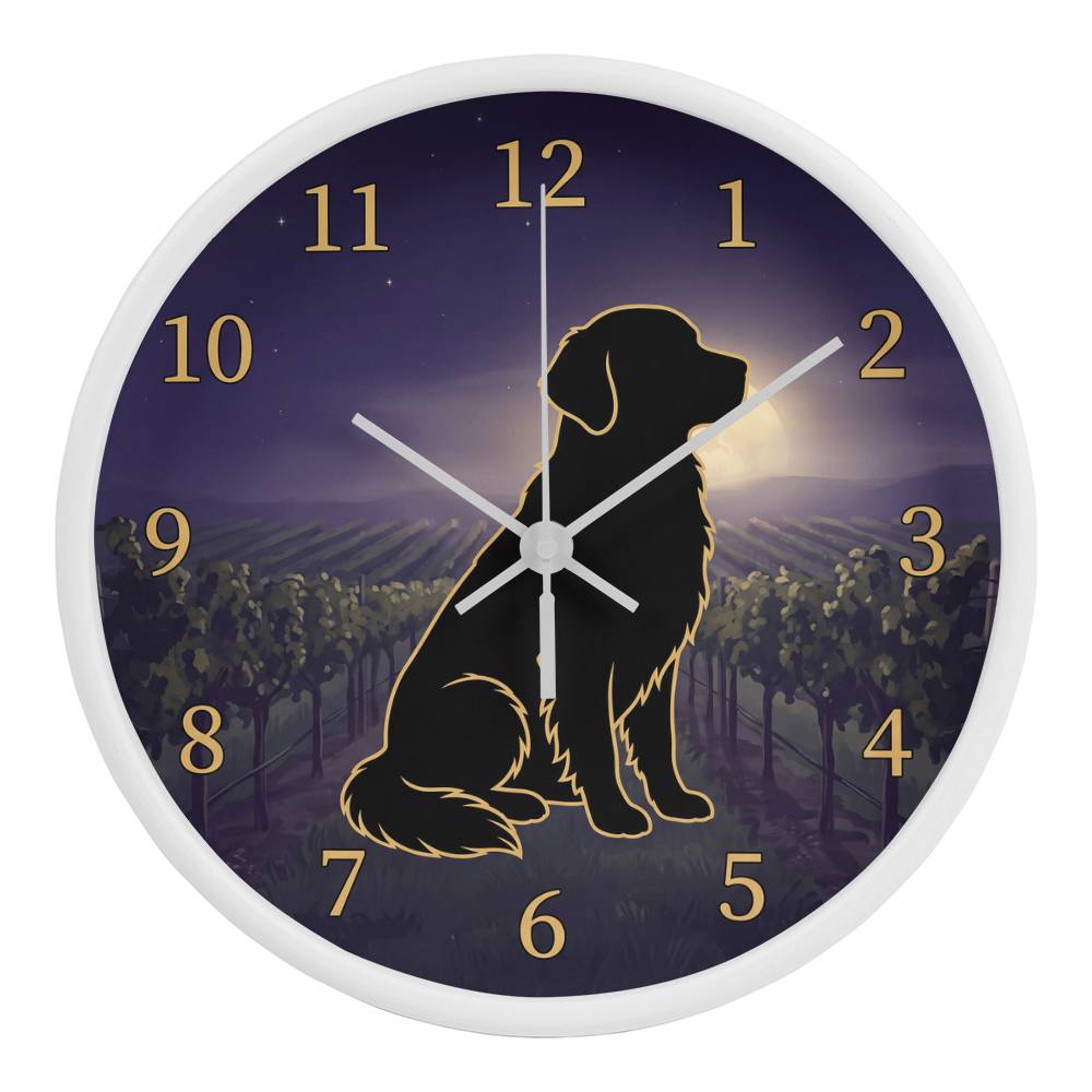 Golden Retriever Wooden Clock – "Vineyard Moonlight" Wall Clock