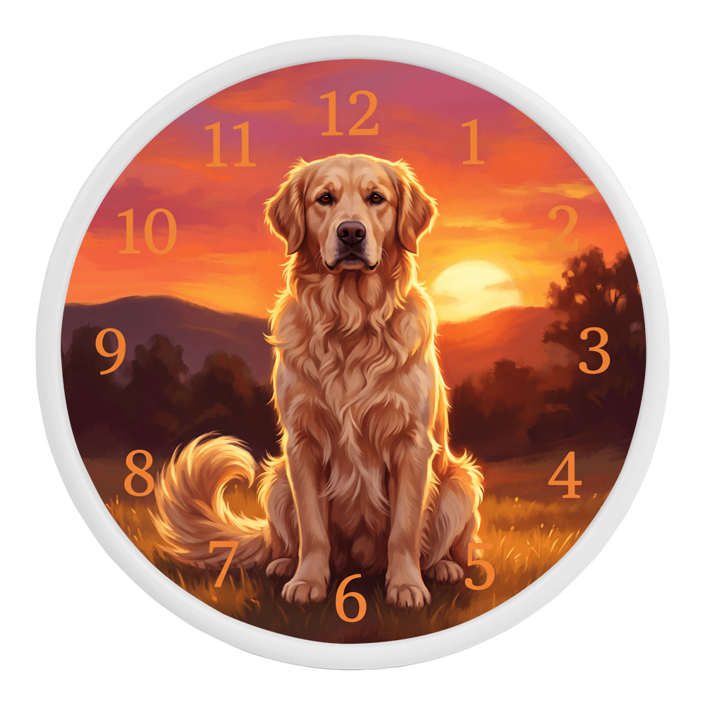 Golden Retriever Wooden Clock – "Sunset Meadow" Wall Clock