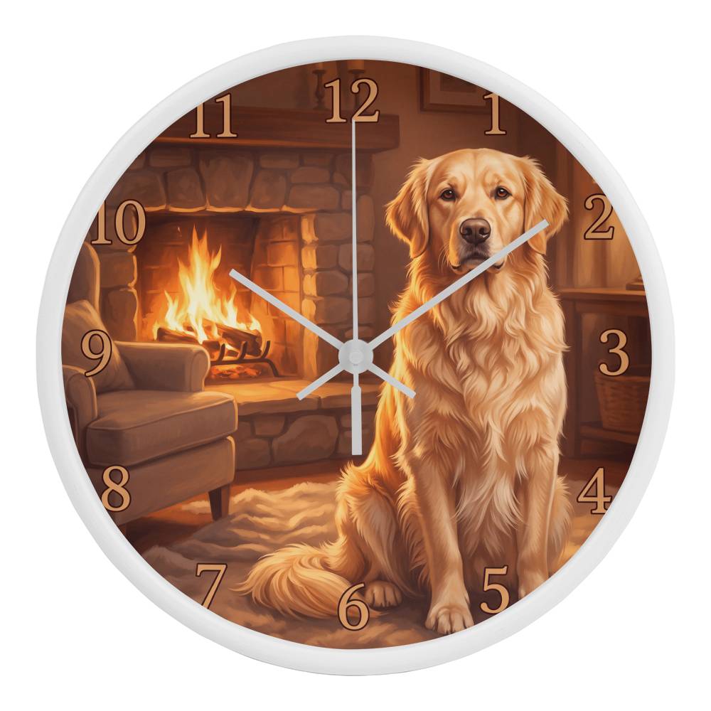 Golden Retriever Wooden Clock – "Cozy Fireside" Wall Clock