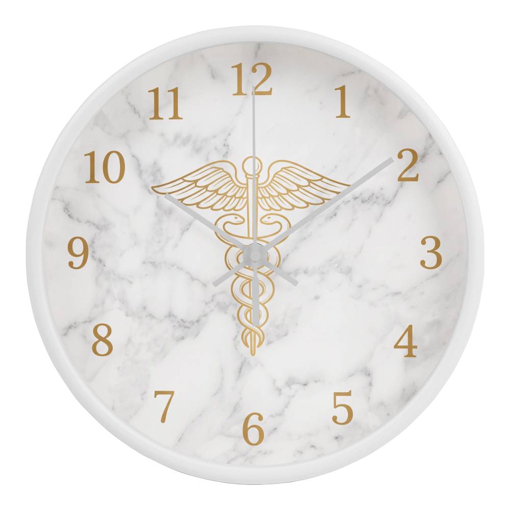 Nurse Wooden Clock – Gold Caduceus Marble Wall Clock
