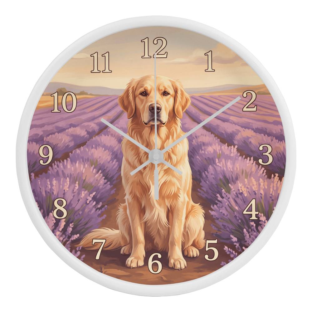 Golden Retriever Wooden Clock – "Lavender Fields" Wall Clock