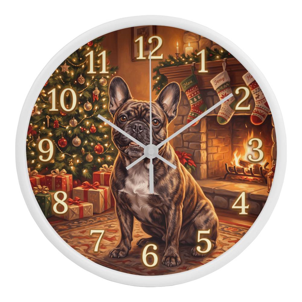 French Bulldog Wooden Clock – "Christmas Fireplace" Wall Clock