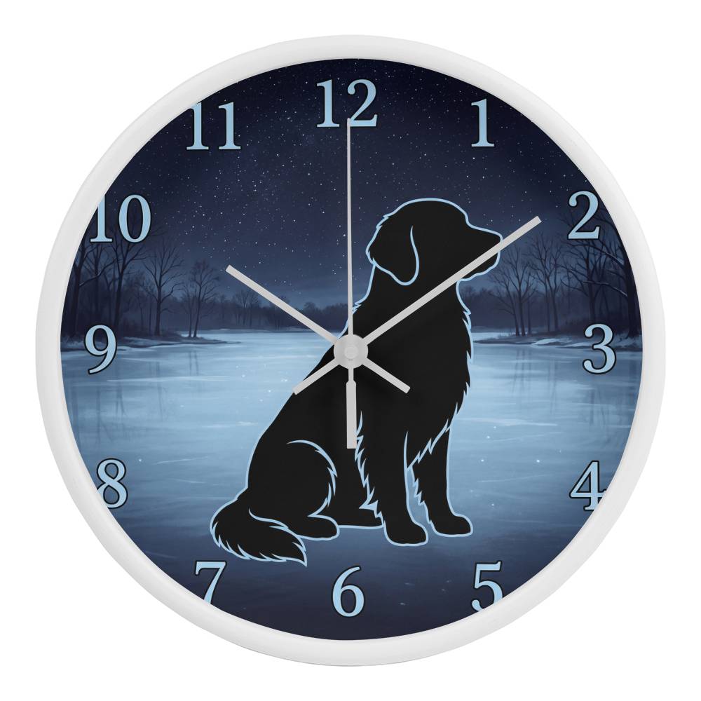 Golden Retriever Wooden Clock – "Frozen Lake Silhouette" Wall Clock