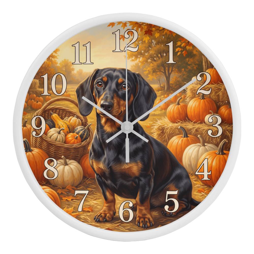 Dachshund Wooden Clock – "Pumpkin Patch" Wall Clock