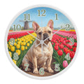 French Bulldog Wooden Clock – "Tulip Field" Wall Clock