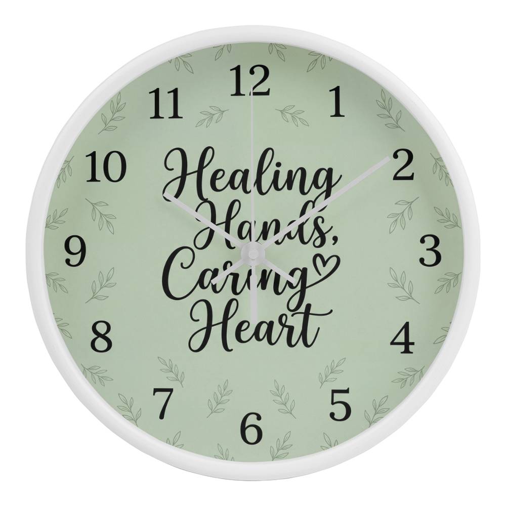 Nurse Wooden Clock – Healing Hands Caring Heart Green Wall Clock