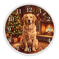 Golden Retriever Wooden Clock – "Christmas by the Fire" Wall Clock