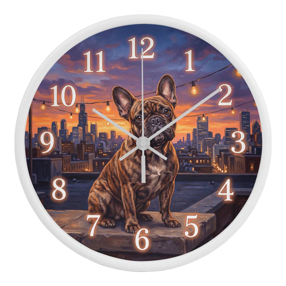French Bulldog Wooden Clock – "City Rooftop" Wall Clock