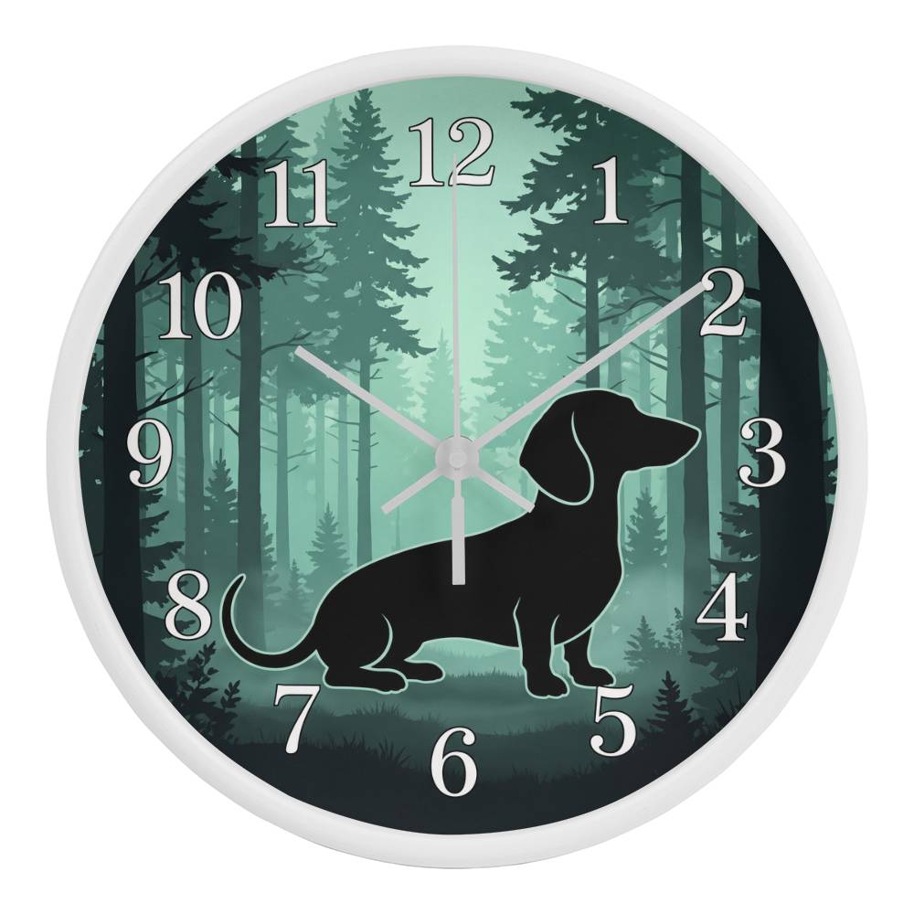 Dachshund Wooden Clock – "Pine Forest Silhouette" Wall Clock