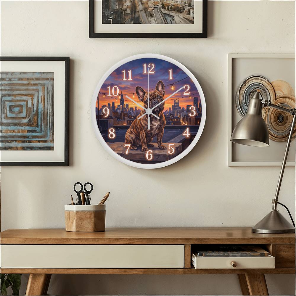French Bulldog Wooden Clock – "City Rooftop" Wall Clock