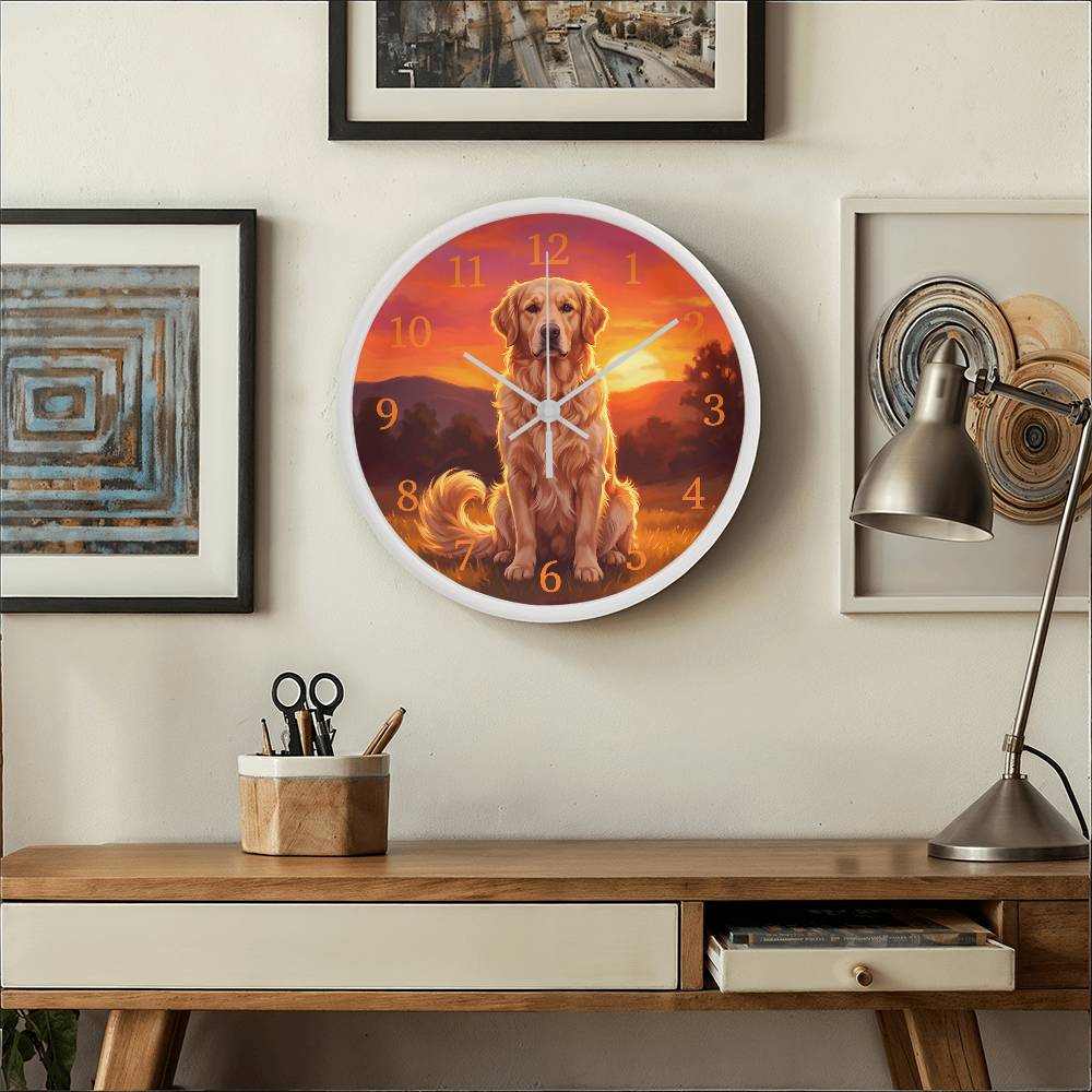 Golden Retriever Wooden Clock – "Sunset Meadow" Wall Clock