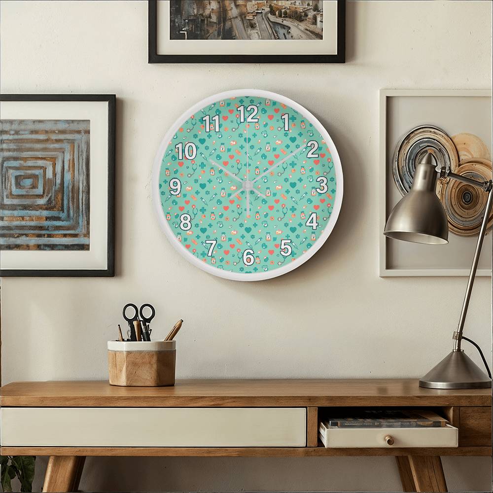 Nurse Wooden Clock – Medical Icons Pattern Wall Clock
