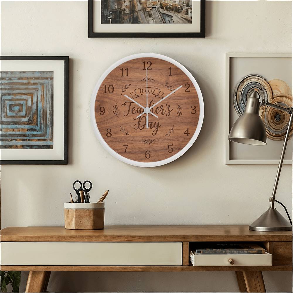 Teacher Wooden Clock – "Happy Teacher’s Day" Engraved Wood Wall Clock