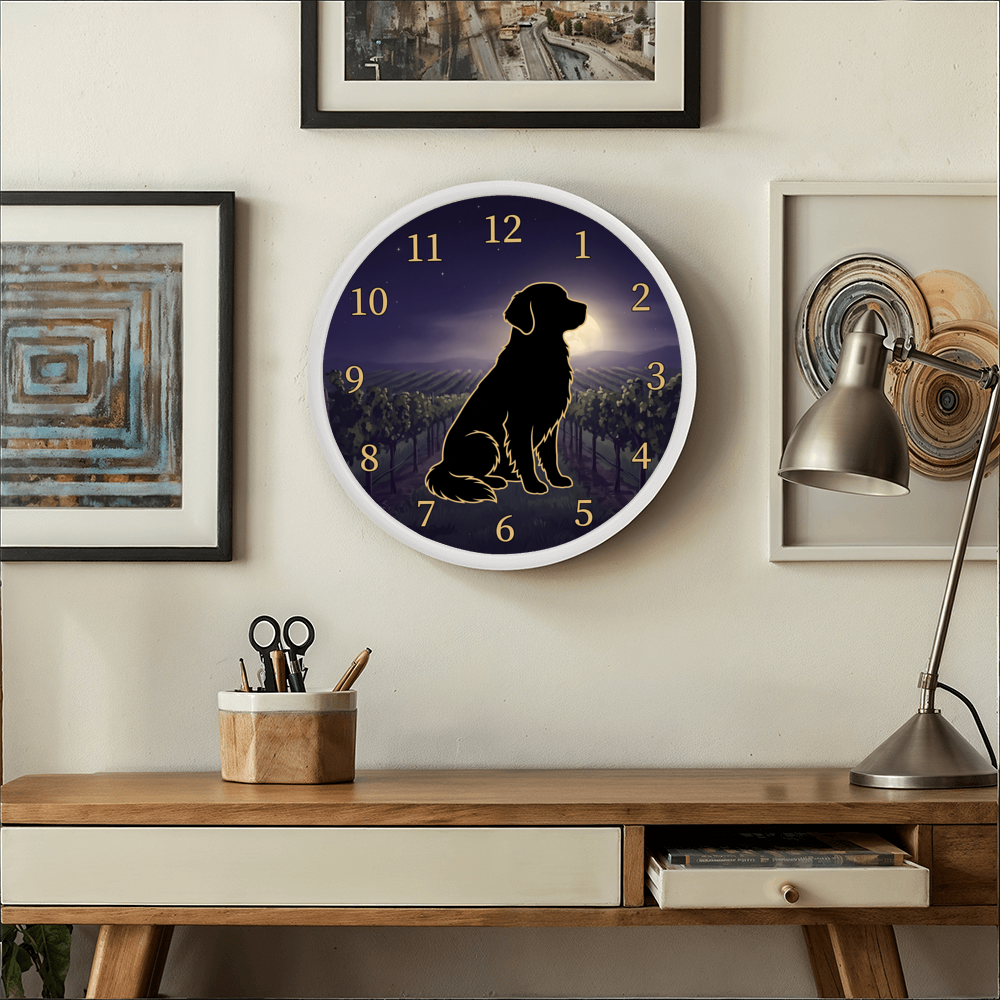 Golden Retriever Wooden Clock – "Vineyard Moonlight" Wall Clock
