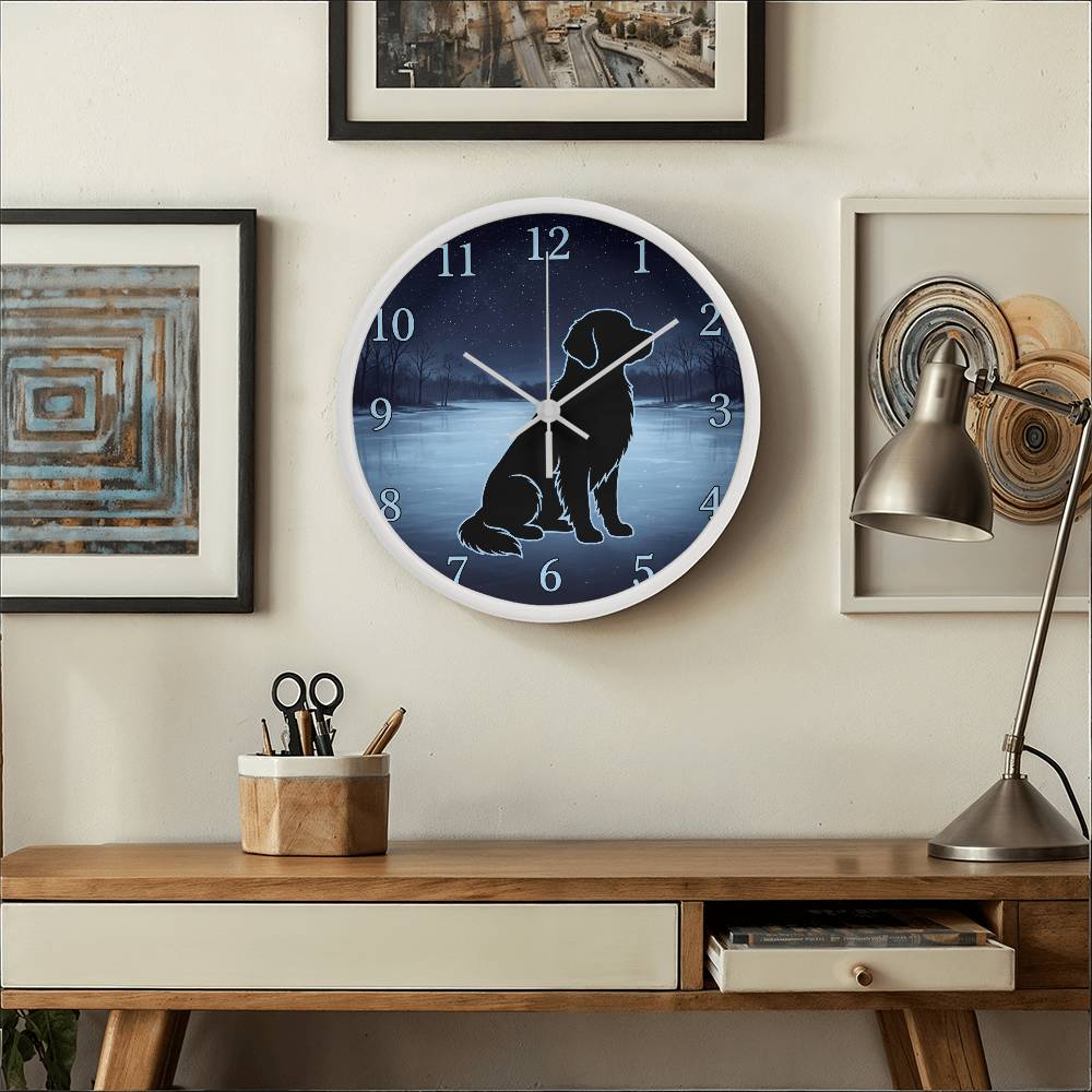 Golden Retriever Wooden Clock – "Frozen Lake Silhouette" Wall Clock