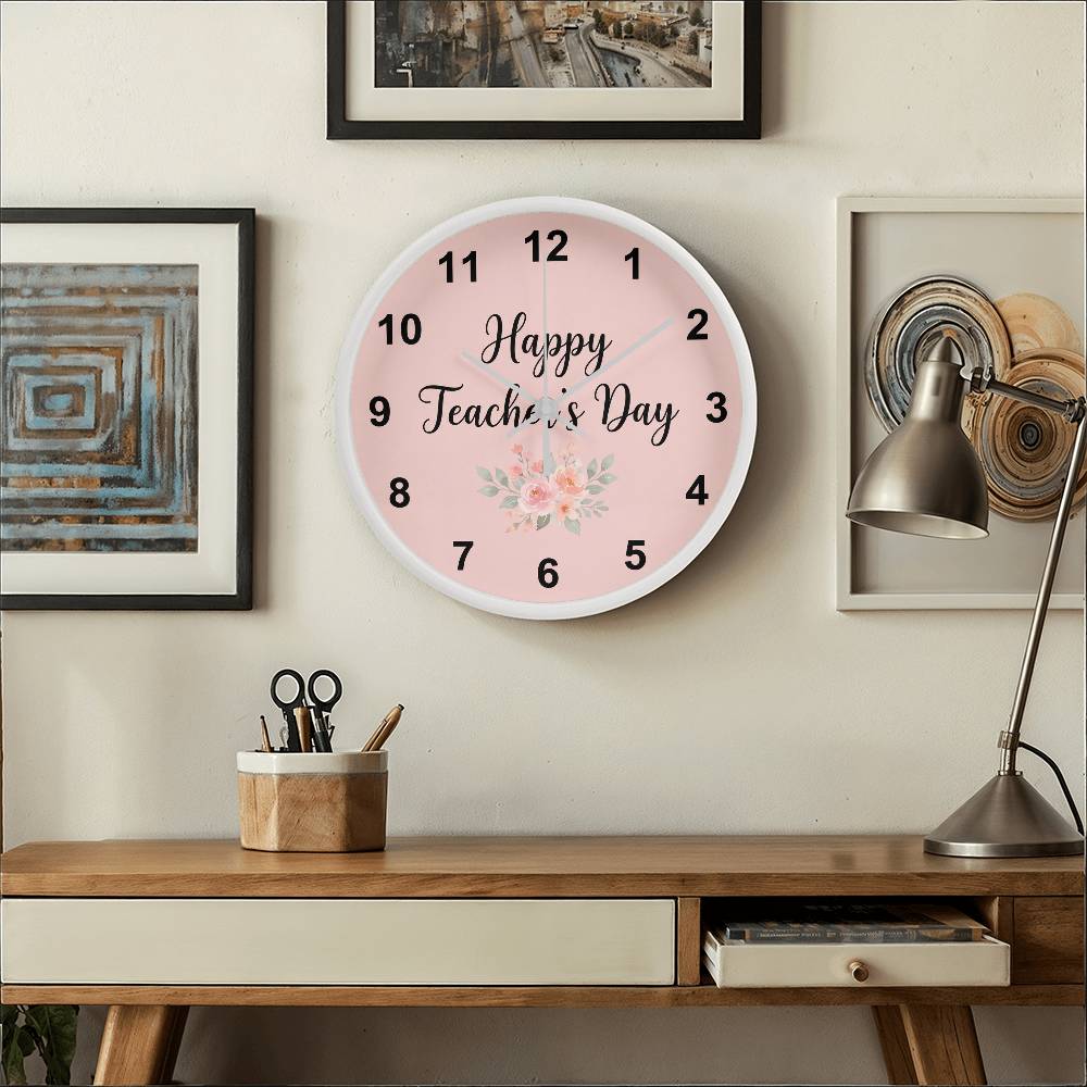 Teacher Wooden Clock – "Happy Teacher’s Day" Floral Wall Clock Gift