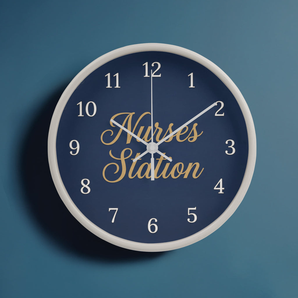 Nurse Wooden Clock – "Nurses Station" Navy Gold Wall Clock