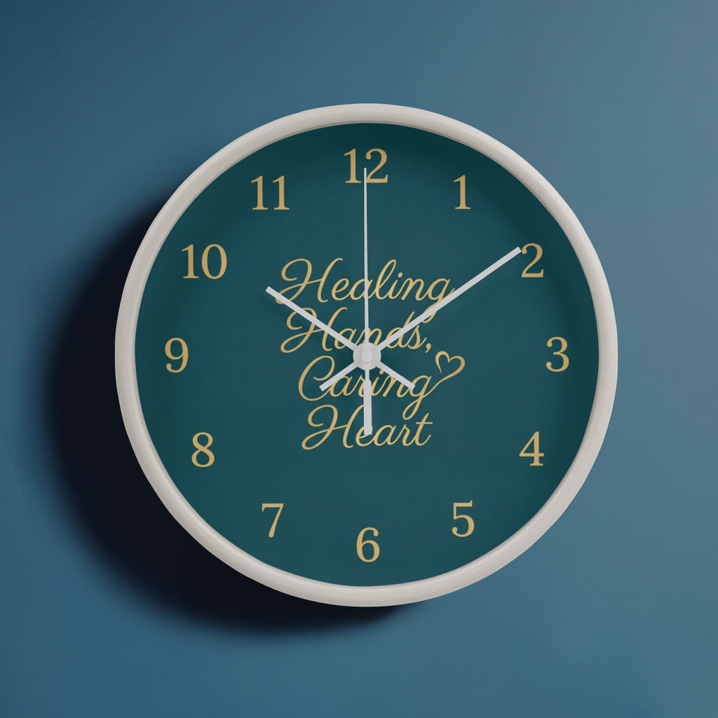 Nurse Wooden Clock – "Healing Hands, Caring Heart" Teal Gold Wall Clock