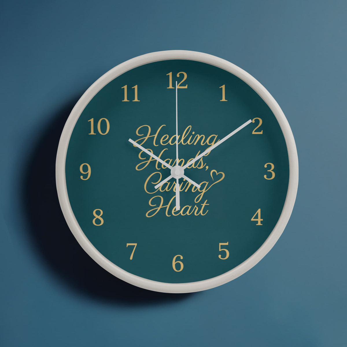 Nurse Wooden Clock – "Healing Hands, Caring Heart" Teal Gold Wall Clock