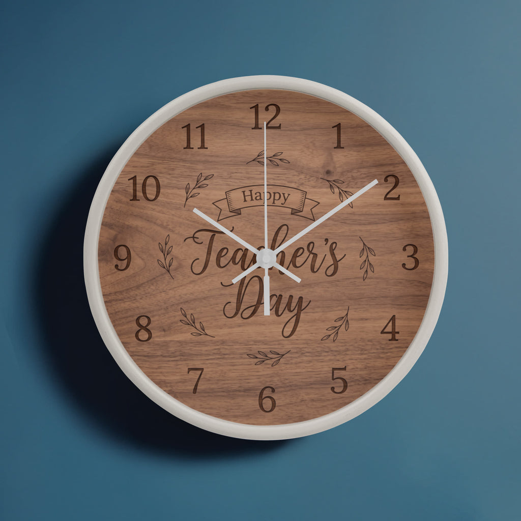 Teacher Wooden Clock – "Happy Teacher’s Day" Engraved Wood Wall Clock