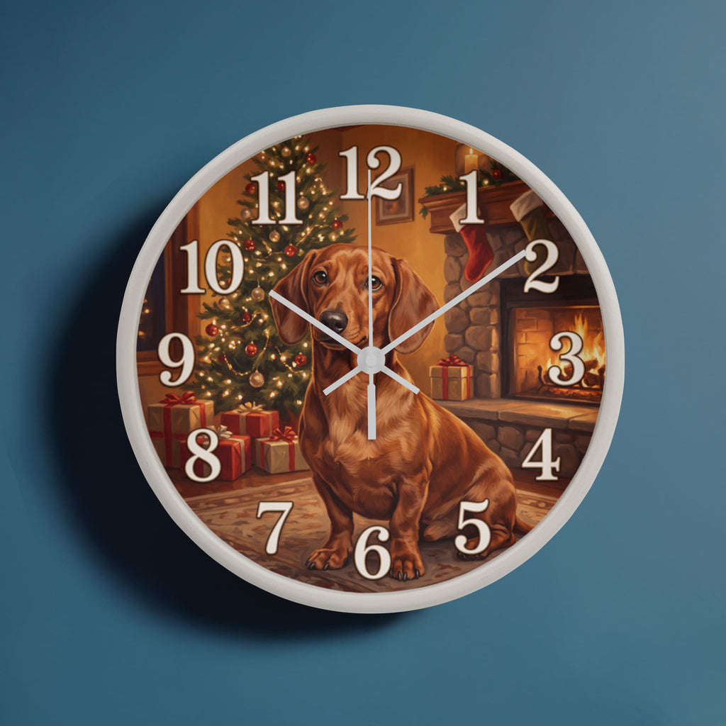 Dachshund Wooden Clock – "Fireside Glow" Red Wall Clock