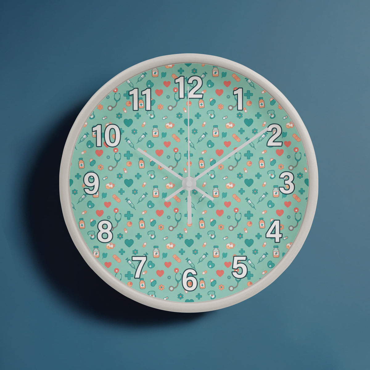 Nurse Wooden Clock – Medical Icons Pattern Wall Clock