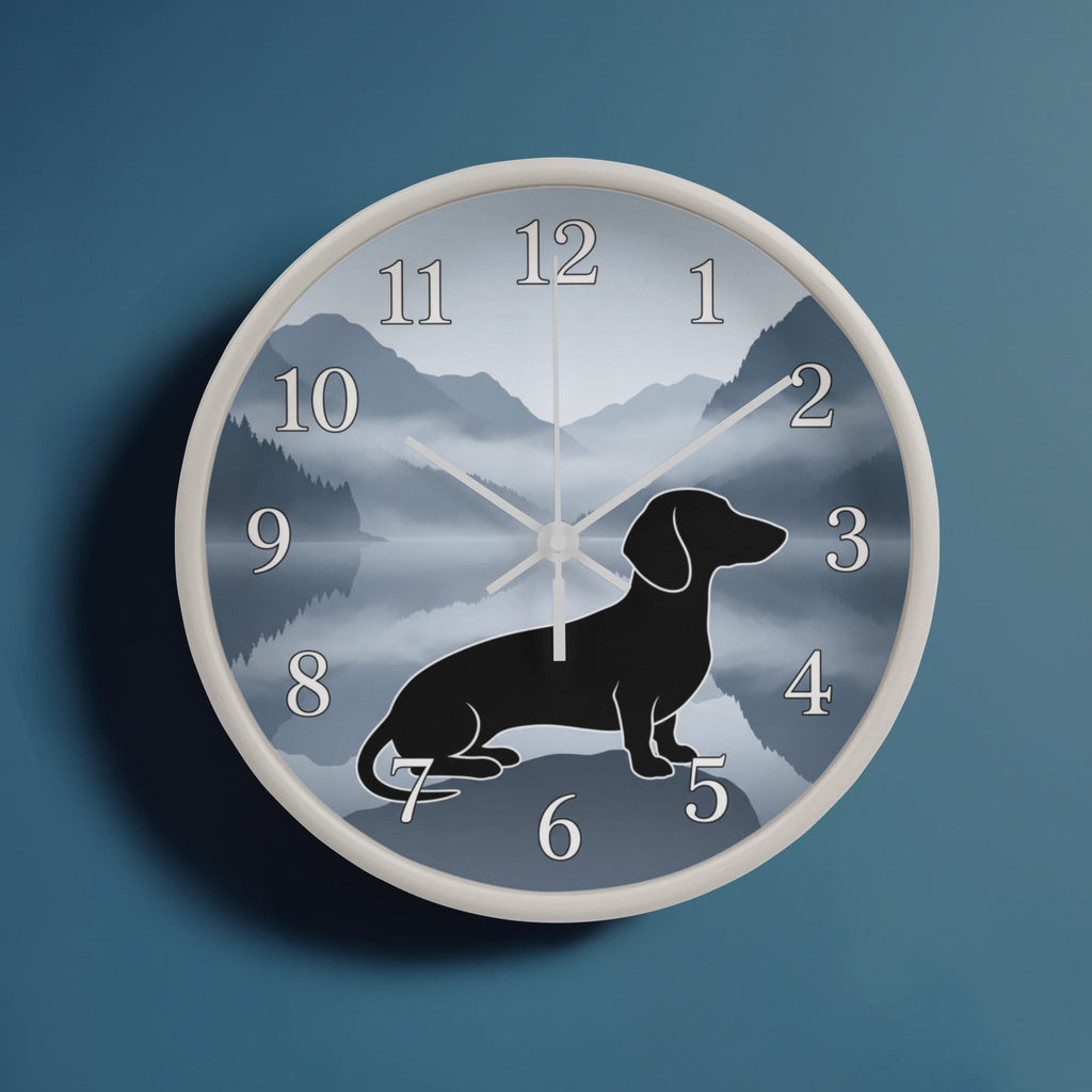 Dachshund Wooden Clock – "Misty Mountains" Wall Clock