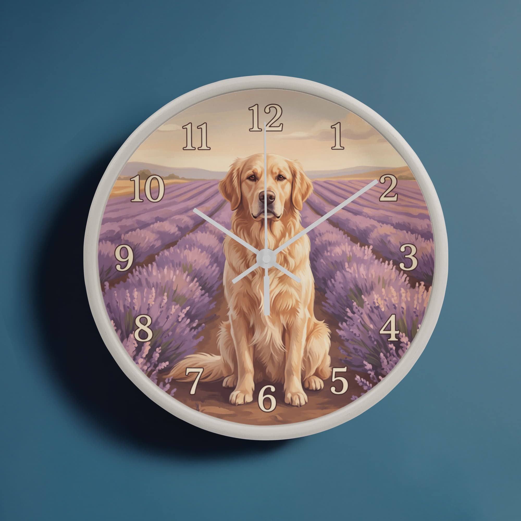 Golden Retriever Wooden Clock – "Lavender Fields" Wall Clock