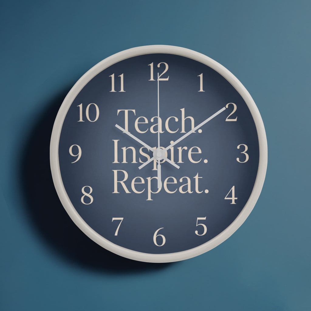 Teacher Wooden Clock – "Teach. Inspire. Repeat." Navy Wall Clock