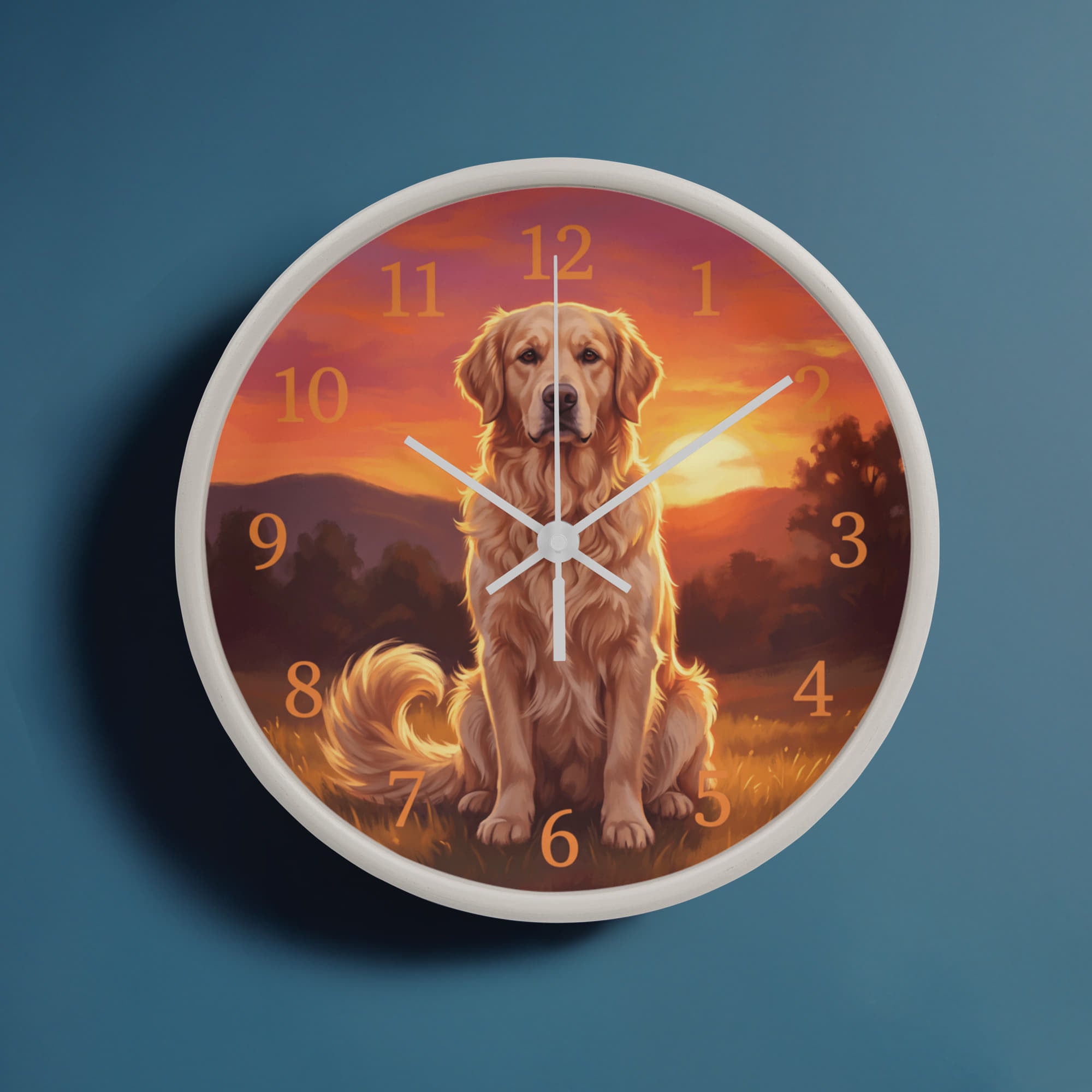 Golden Retriever Wooden Clock – "Sunset Meadow" Wall Clock