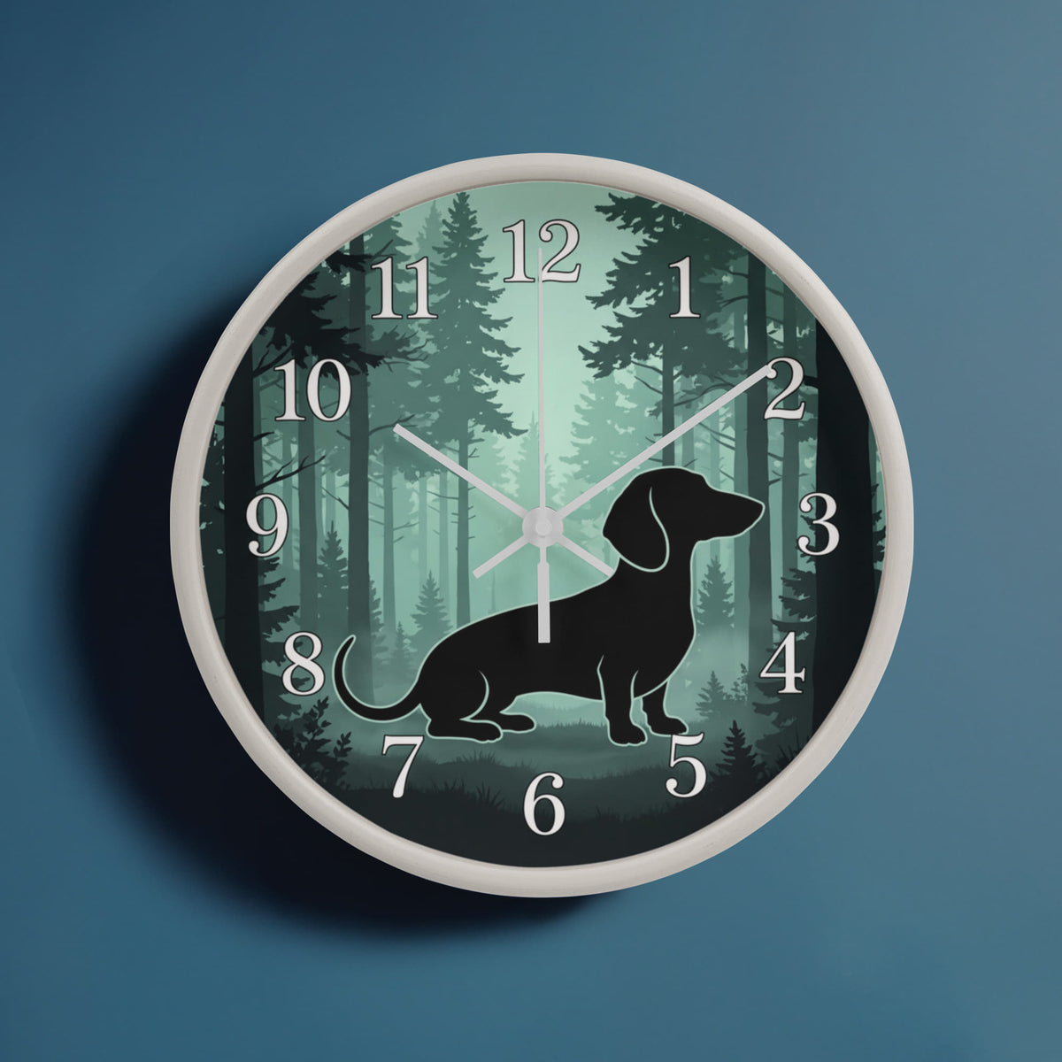 Dachshund Wooden Clock – "Pine Forest Silhouette" Wall Clock
