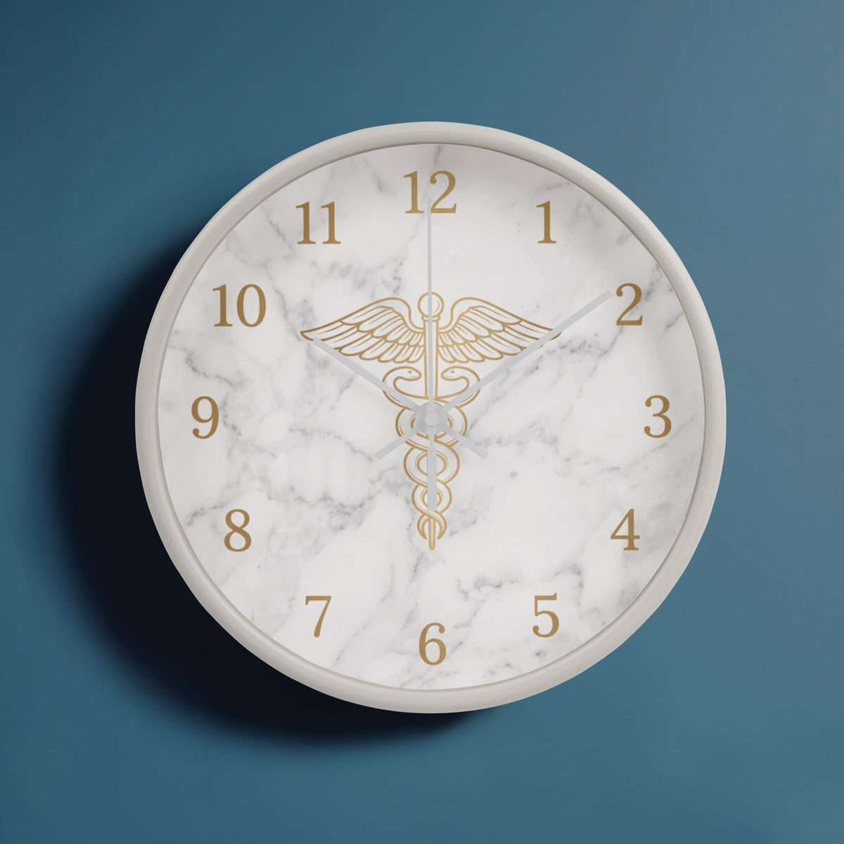 Nurse Wooden Clock – Gold Caduceus Marble Wall Clock