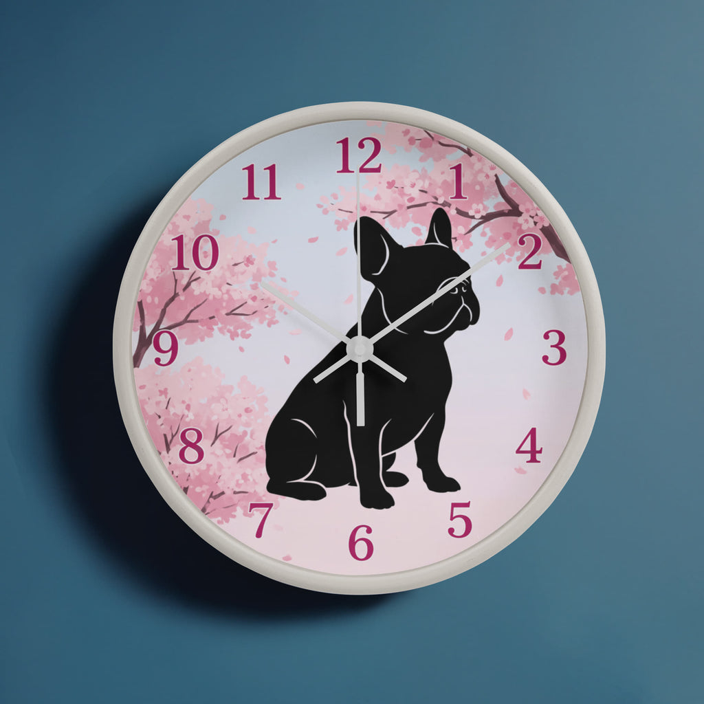 French Bulldog Wooden Clock – "Cherry Blossom" Silhouette Wall Clock