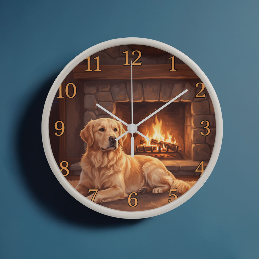 Golden Retriever Wooden Clock – "Hearthside Rest" Wall Clock