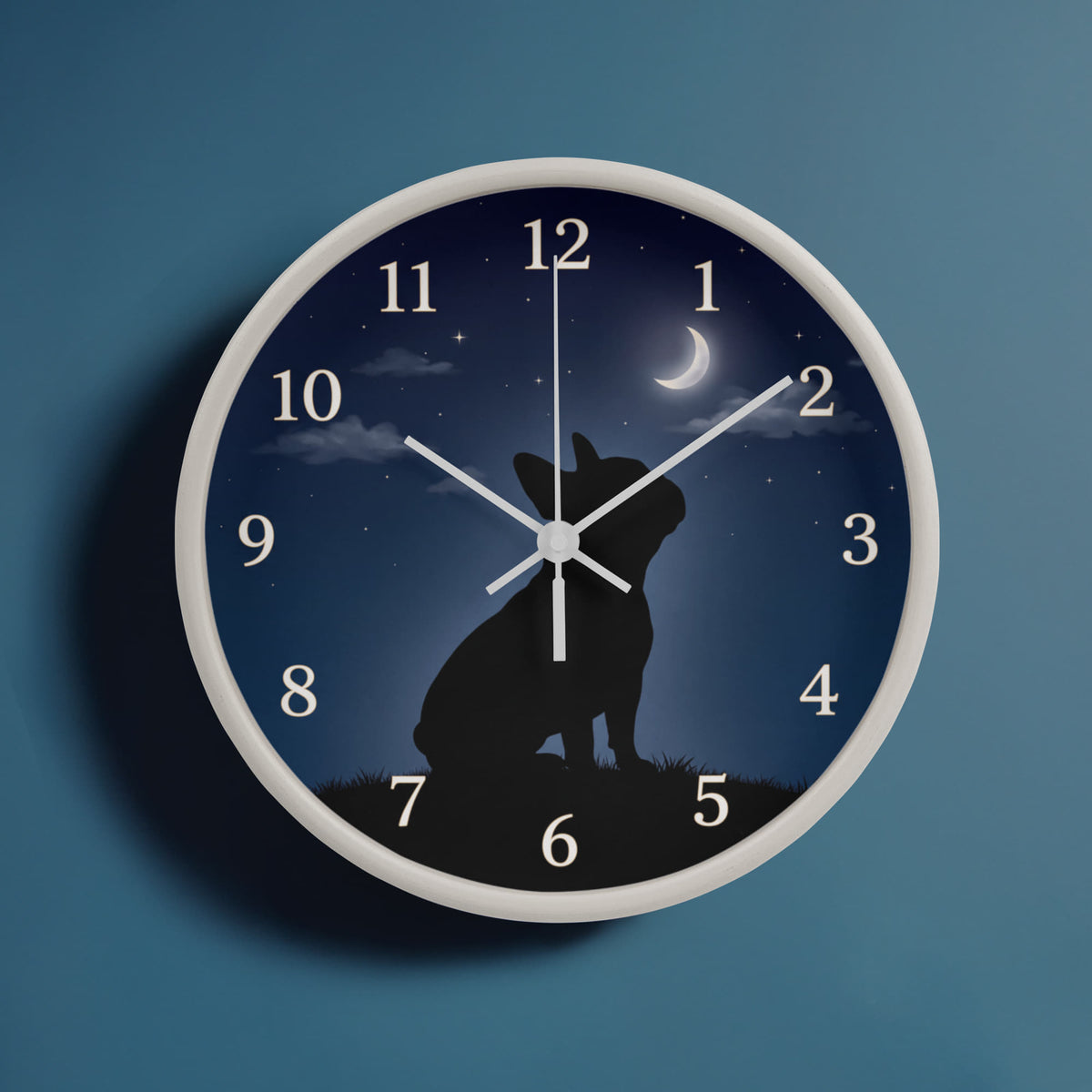 French Bulldog Wooden Clock – "Moonlit Gaze" Silhouette Wall Clock