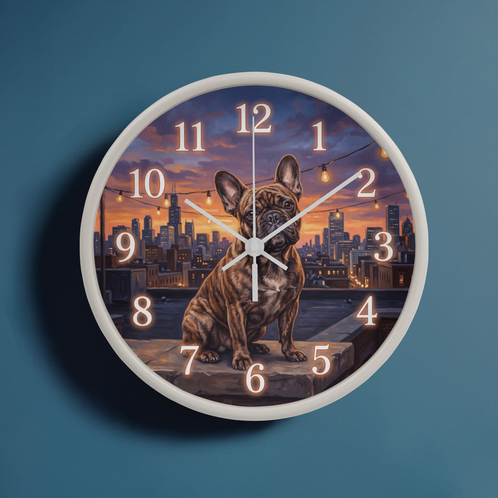 French Bulldog Wooden Clock – "City Rooftop" Wall Clock